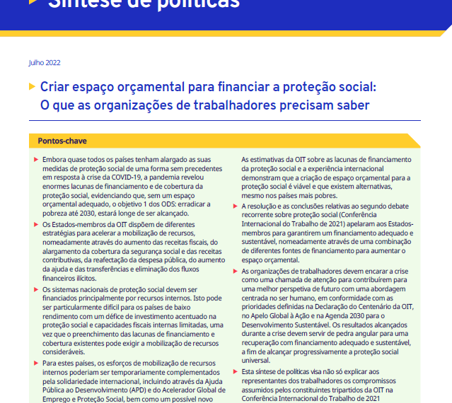 O que as organizações de trabalhadores precisam saber para criar espaço orçamental para financiar a proteção social