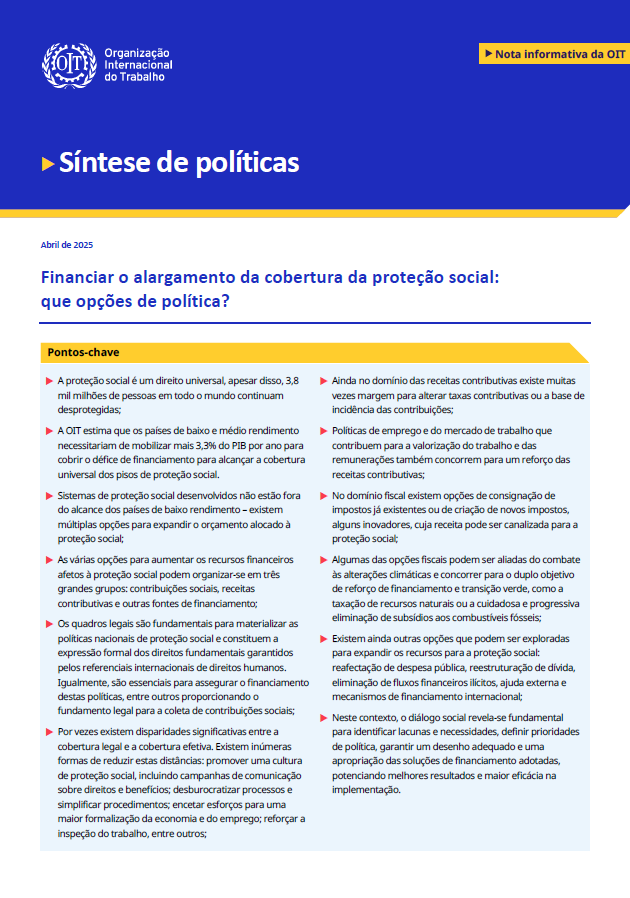 Financiar o alargamento da cobertura da proteção social: que opções de política?