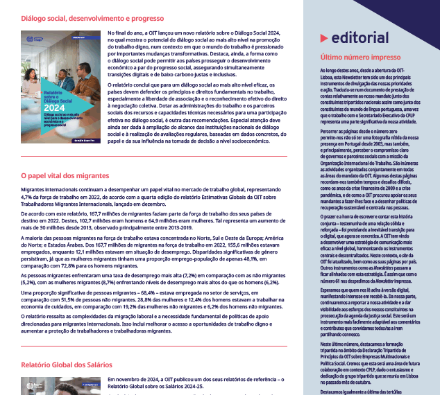 Newsletter da OIT-Lisboa referente a setembro 2024 - dezembro 2024 com informações sobre as atividades do ACTION/Portugal