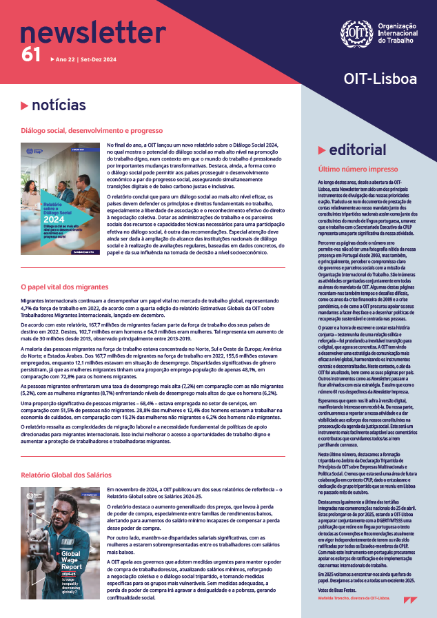 Newsletter da OIT-Lisboa referente a setembro 2024 - dezembro 2024 com informações sobre as atividades do ACTION/Portugal