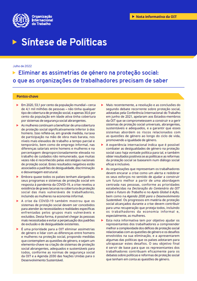 Eliminar as assimetrias de género na proteção social: o que as organizações de trabalhadores precisam de saber